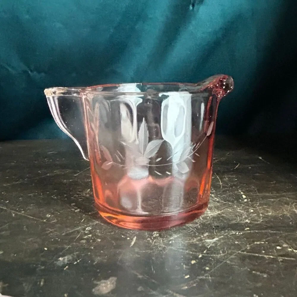 Vintage Hex Optic Pink Glass Creamer Jeannette